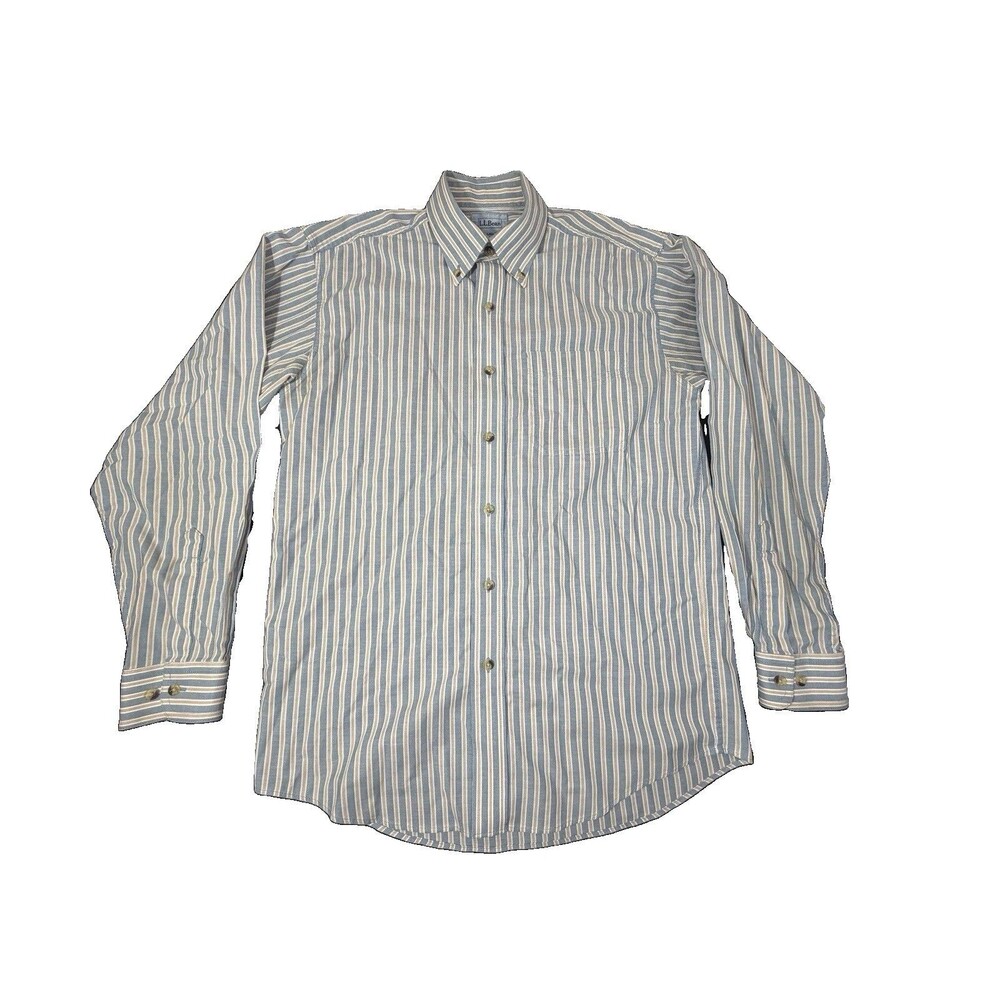 L.L. Bean Trim Fit 100% Cotton Men’s Button Up Shirt Size Small Blue Tan Stripe